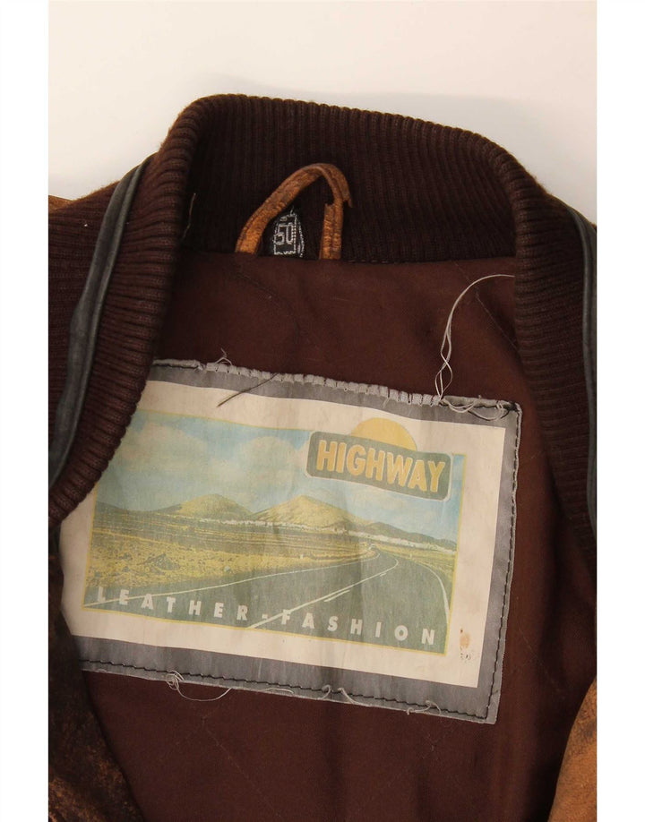 Vintage chaqueta de cuero para hombre IT 50 cuero geométrico marrón grande