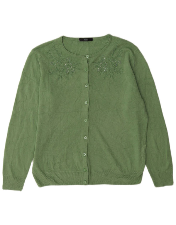 Marks & Spencer Cárdigan para Mujer UK 40 Acrílico Floral Verde Medio