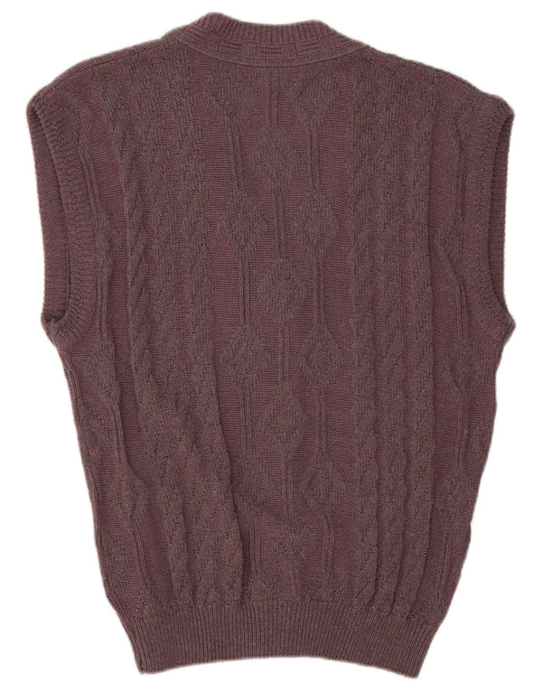 Vintage hombres sin mangas Cardigan suéter IT 48/50 medio púrpura poliacrílico