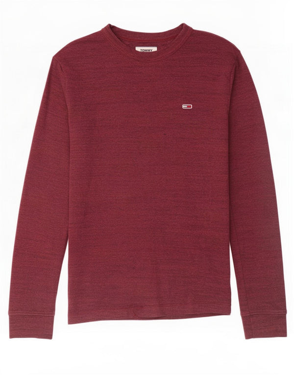 Tommy Hilfiger Camiseta de manga larga para hombre de algodón moteado en color burdeos medio