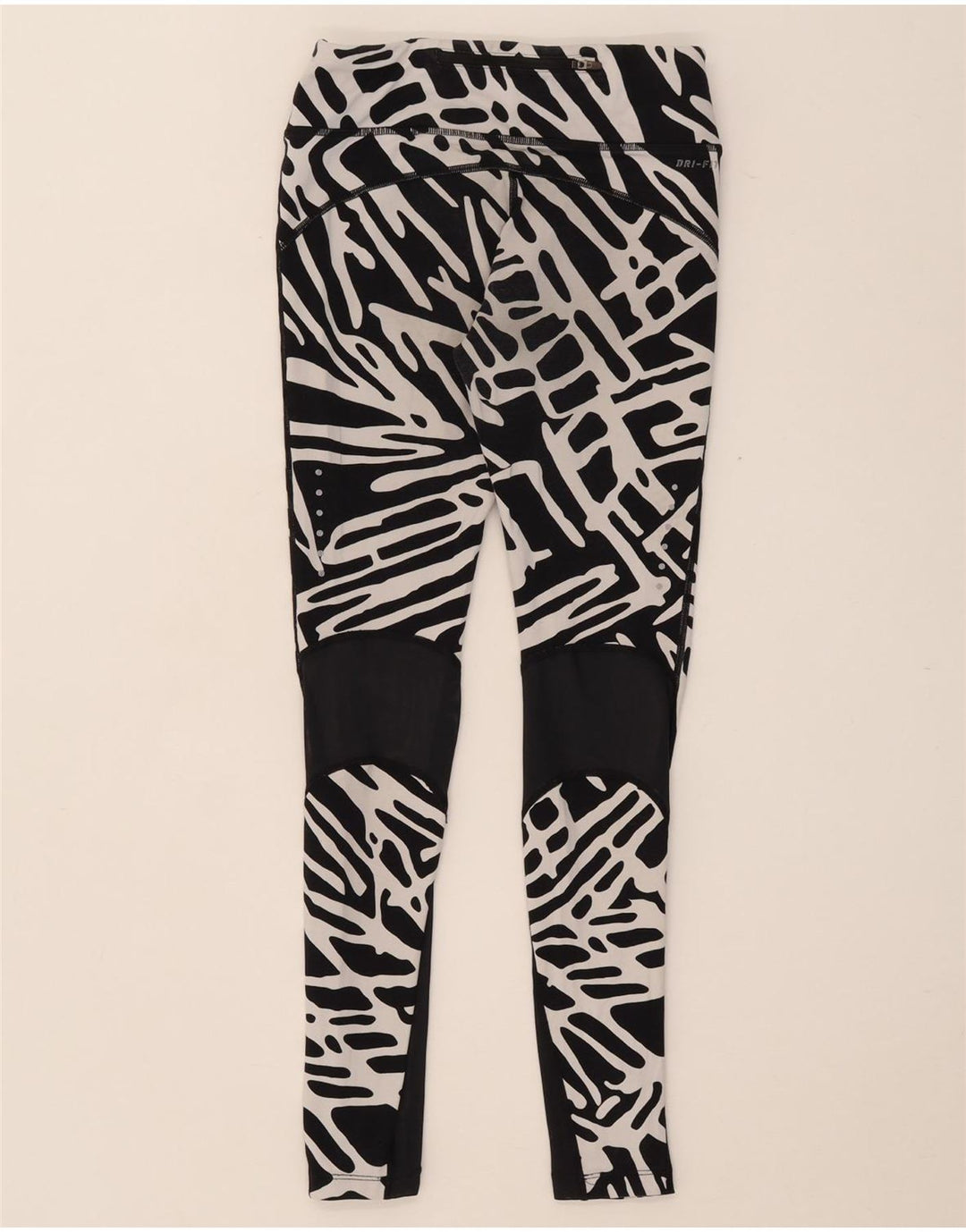 NIKE Leggings Dri Fit con patrón abstracto para mujer, talla 8, nailon negro pequeño
