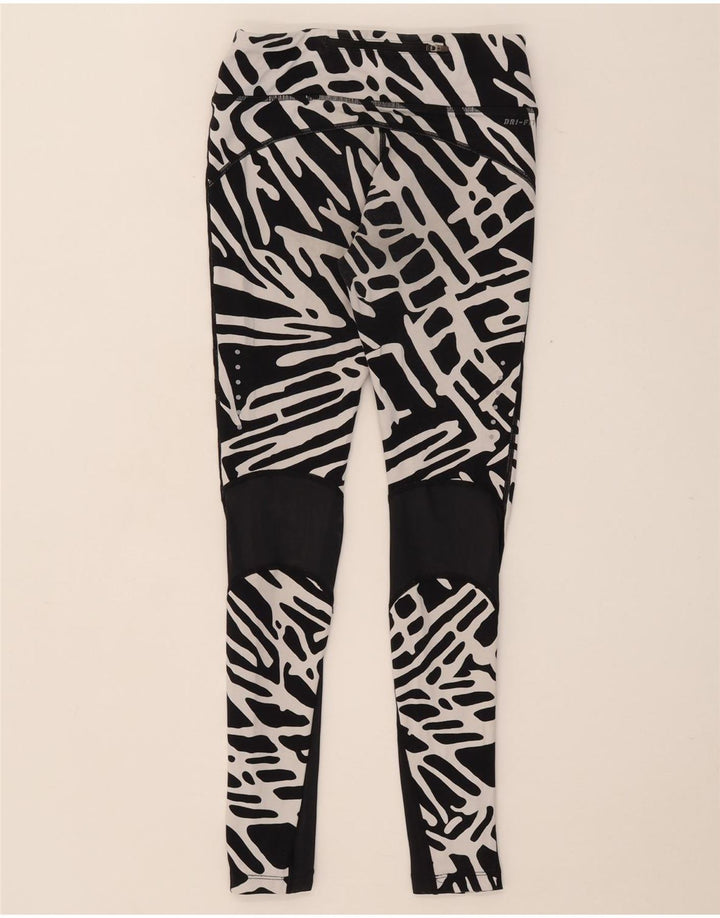 NIKE Leggings Dri Fit con patrón abstracto para mujer, talla 8, nailon negro pequeño