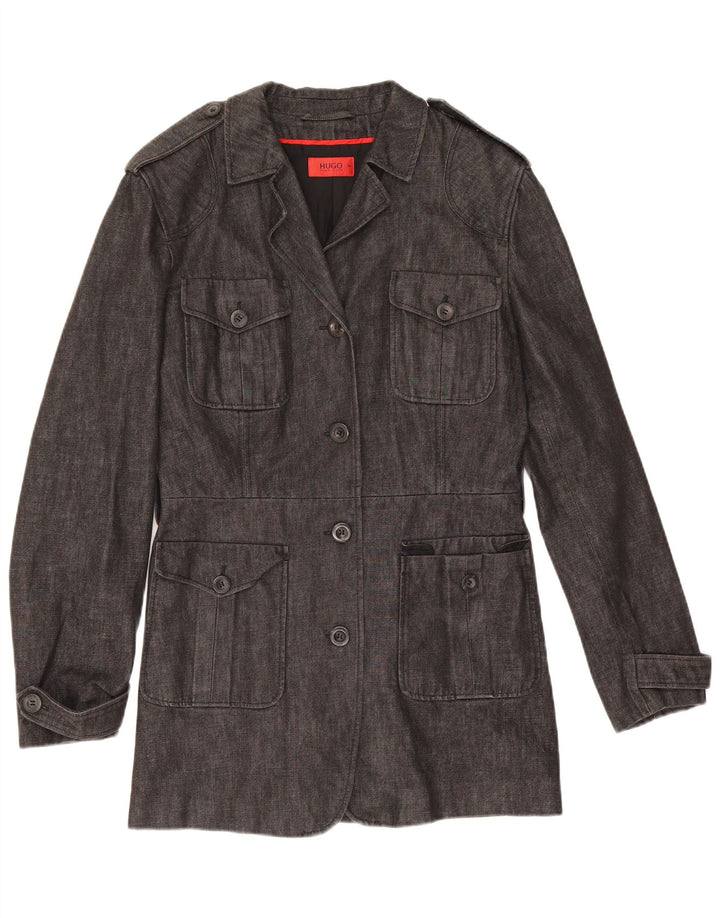 Hugo Boss Abrigo militar para mujer EU 36 Pequeño algodón gris