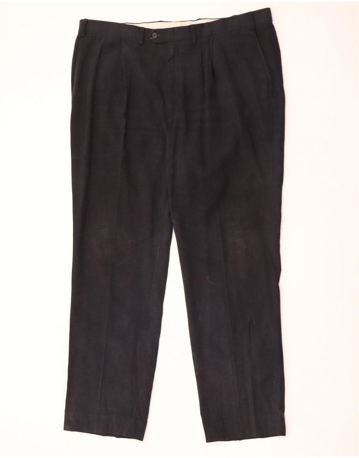 Marks & Spencer Pantalón de traje con pinzas para hombre W42 L33 Lyocell azul marino
