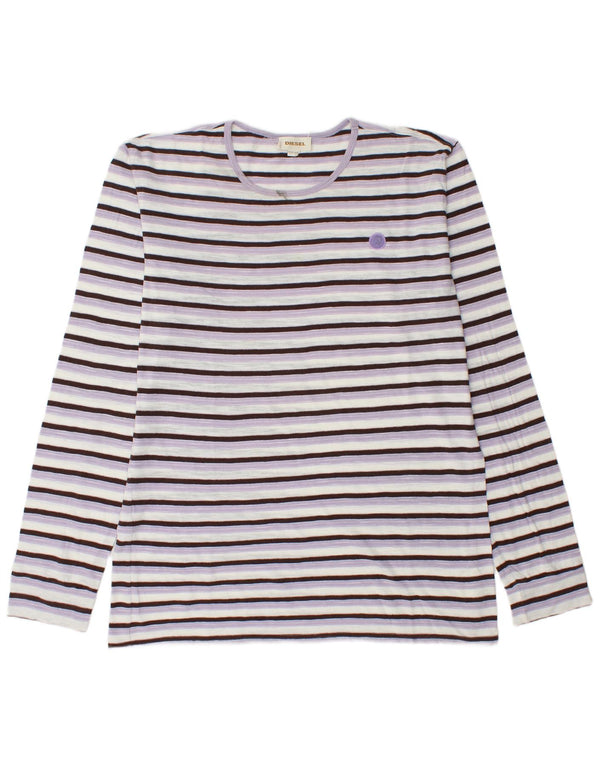 Diesel Hombre Top Manga Larga 2XL Algodón A Rayas Púrpura