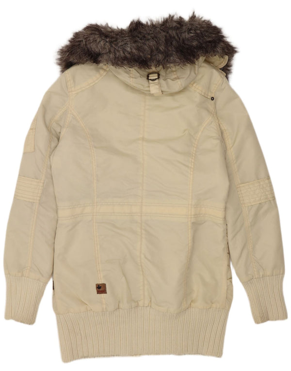 KHUJO Chaqueta Parka con Capucha para Mujer UK 40 Grande Nylon Blanco Roto