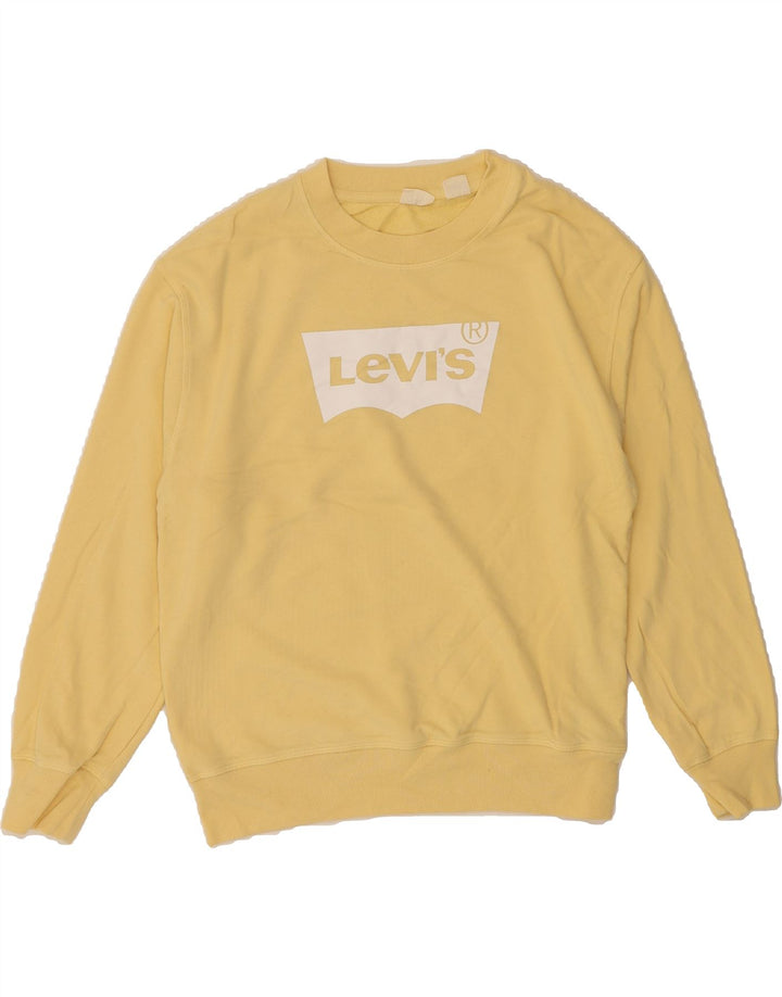 LEVI'S Womens Oversized Graphic Sweatshirt Jumper UK 10 Small Yellow Vintage Levi's and Second-Hand Levi's from Messina Hembry 