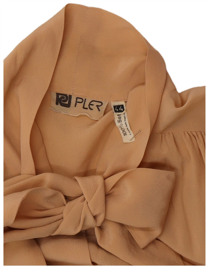 Vintage mujer frente corbata camisa blusa IT 44 seda beige medio