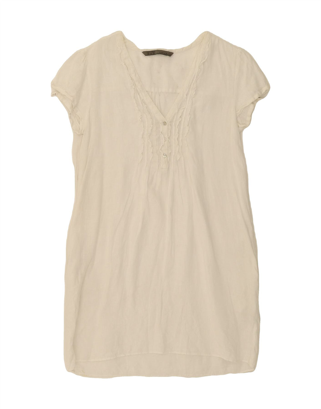 ZARA Womens Ruffle Front Sheath Dress UK 14 Medium White Linen Vintage Zara and Second-Hand Zara from Messina Hembry 