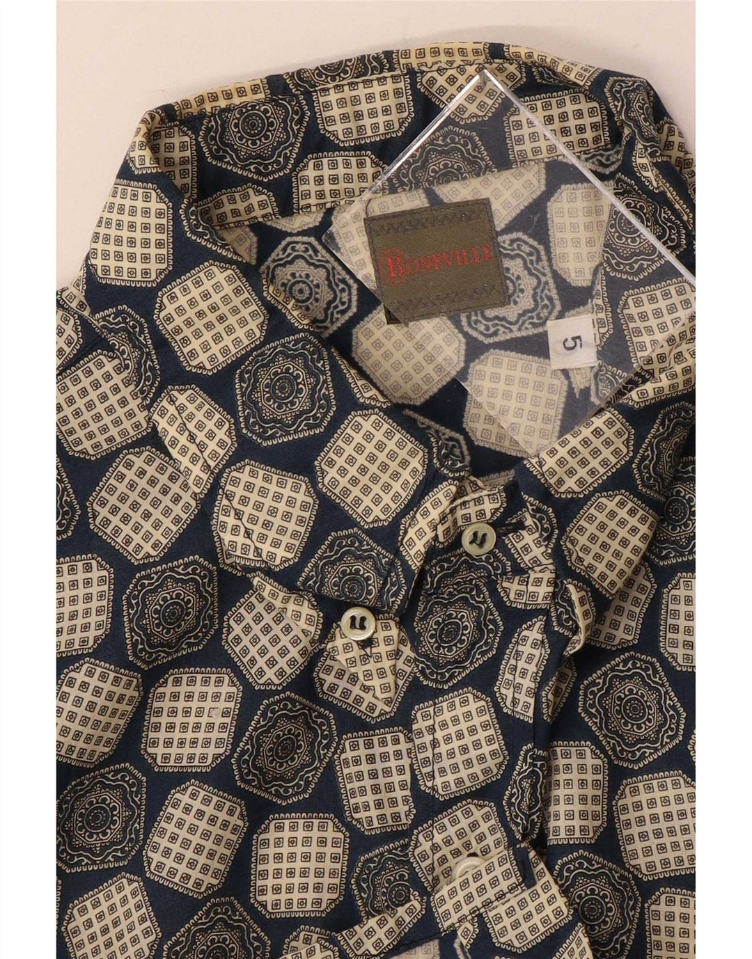 Boneville Camisa de manga corta para hombre grande azul geométrico