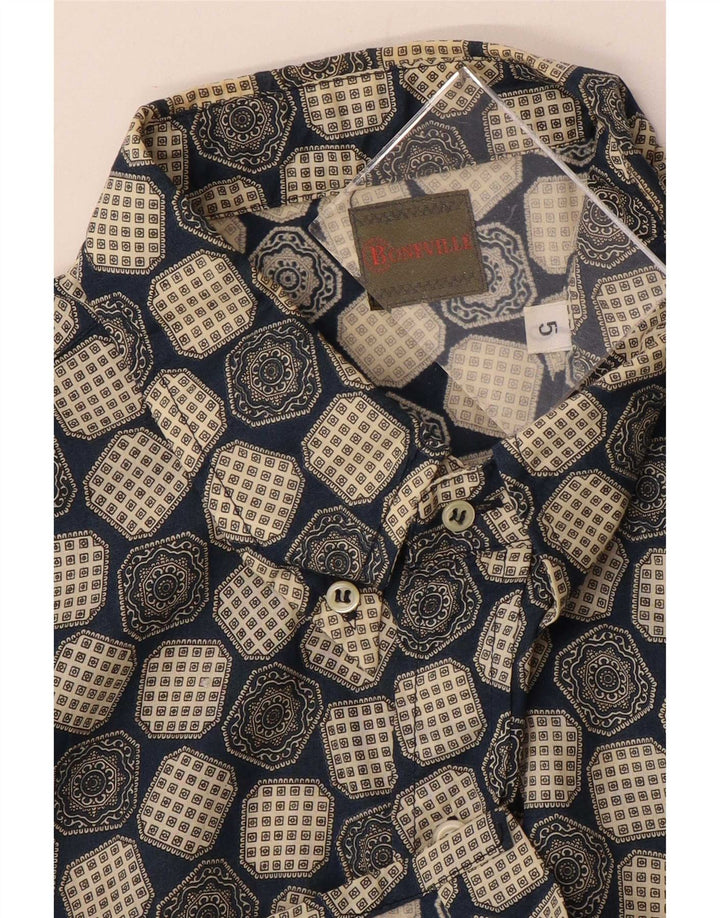 Boneville Camisa de manga corta para hombre grande azul geométrico
