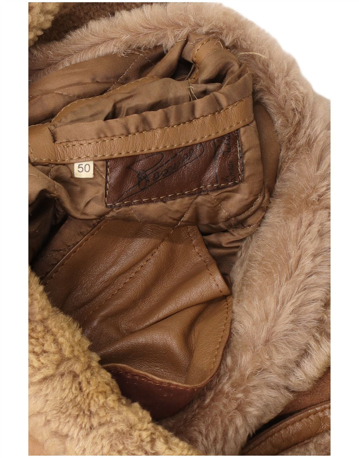 Vintage hombres shearling chaqueta IT 50 grande beige