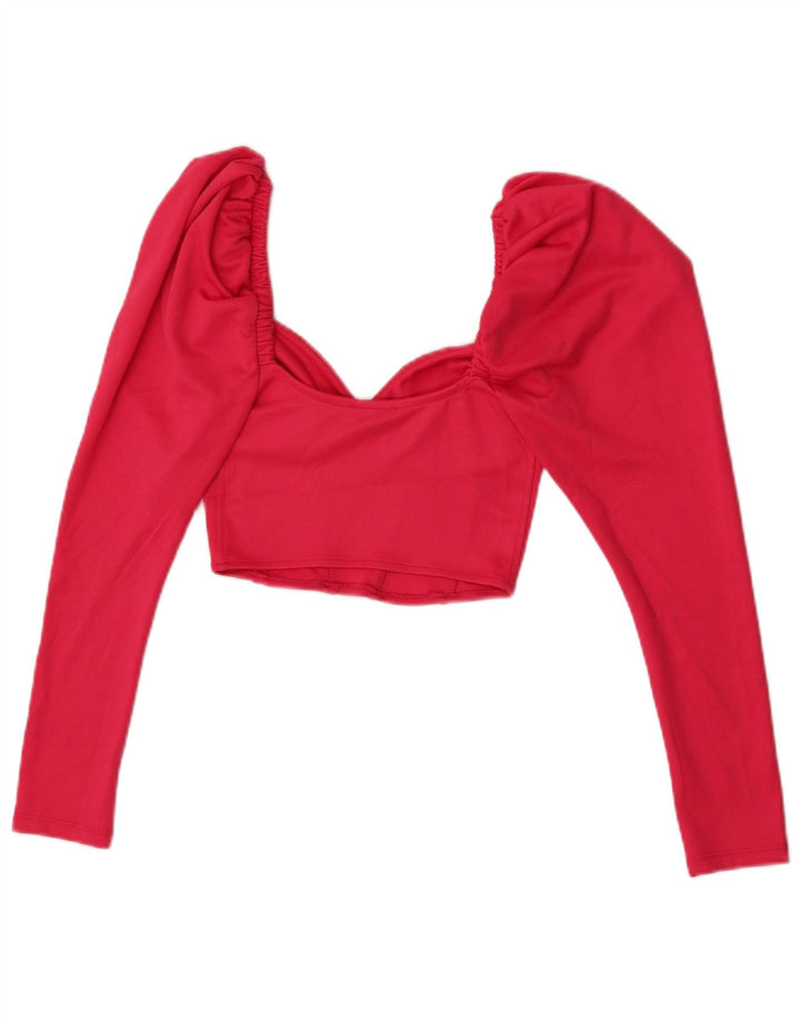 Zara Mujer Top Corto De Manga Larga UK 8 Small Rosa
