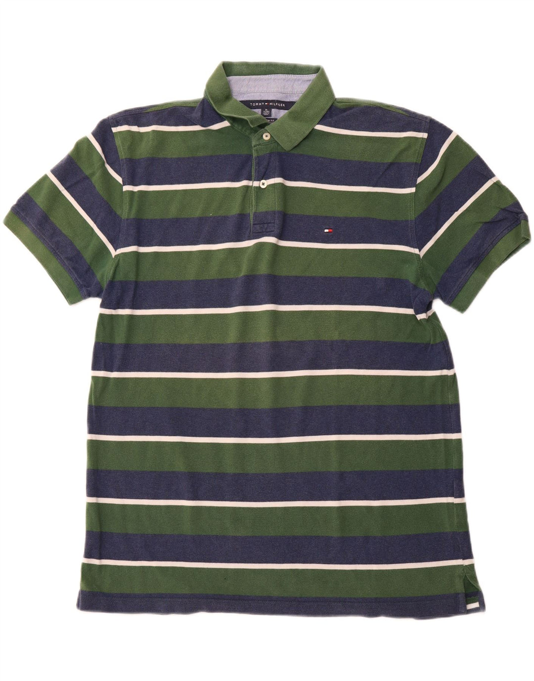 TOMMY HILFIGER Polo Custom Fit para hombre XL Algodón de rayas verdes