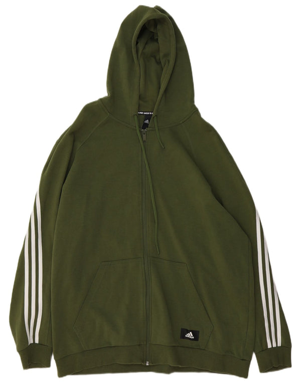 Adidas - Sudadera con capucha y cremallera para hombre, talla 2XL, algodón caqui