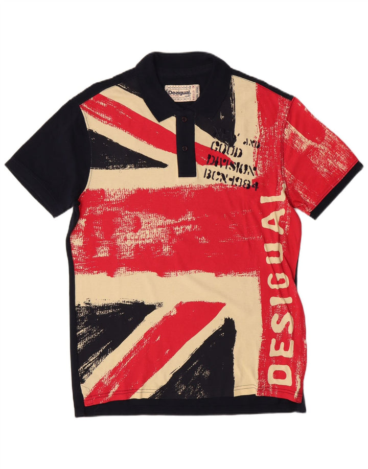 DESIGUAL Polo gráfico para hombre de algodón con bloques de color azul marino grande