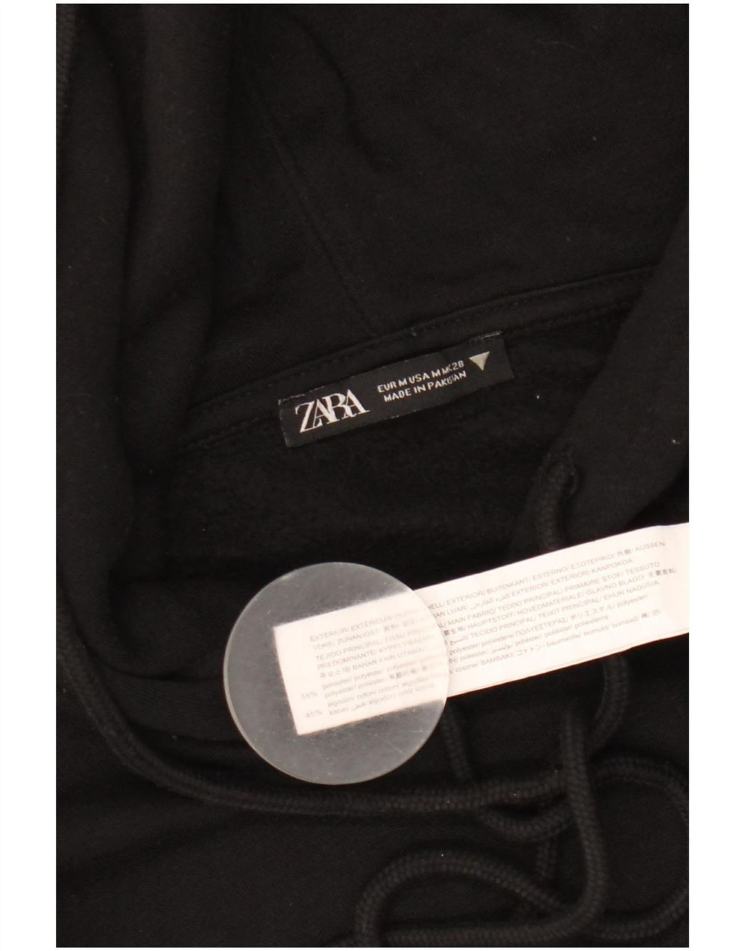 Zara Mujer Crop Sudadera con capucha Jumper UK 44 Mediano Negro Poliéster