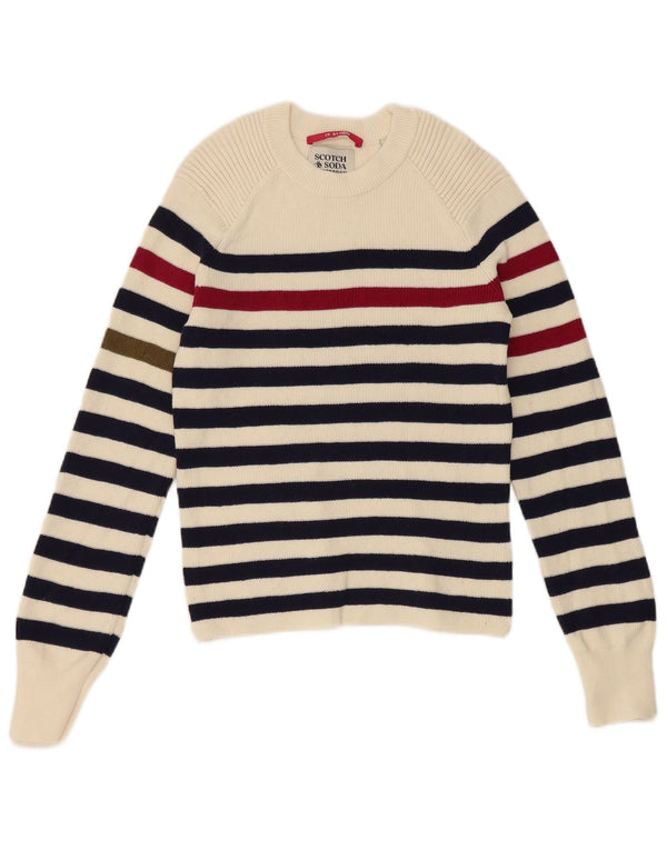 Scotch & Soda Suéter tipo jersey con cuello redondo para mujer UK 10 Small Off White Stripes