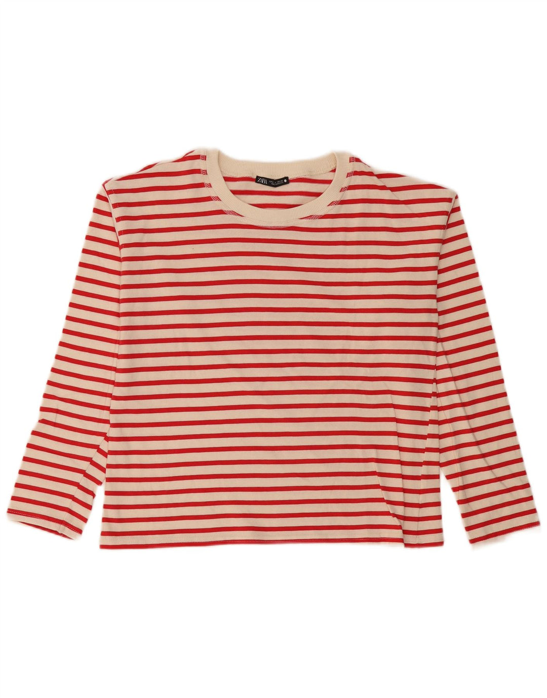 Zara Mujer Top Extragrande Manga Larga UK 10 Small Off White Rayas