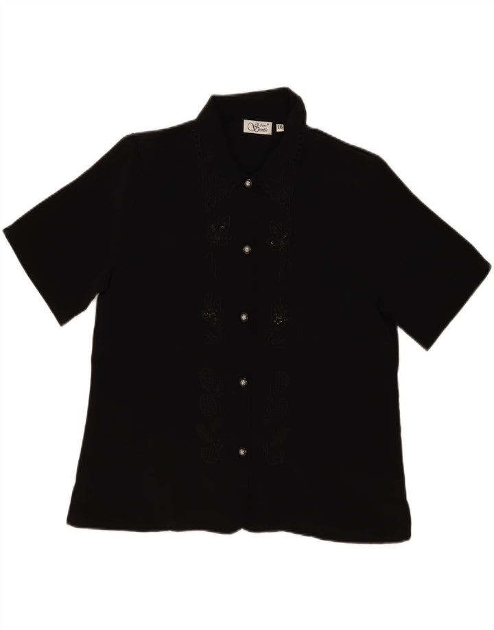 VINTAGE Womens Short Sleeve Shirt Blouse UK 16 Large Black Polyester Vintage Vintage and Second-Hand Vintage from Messina Hembry 