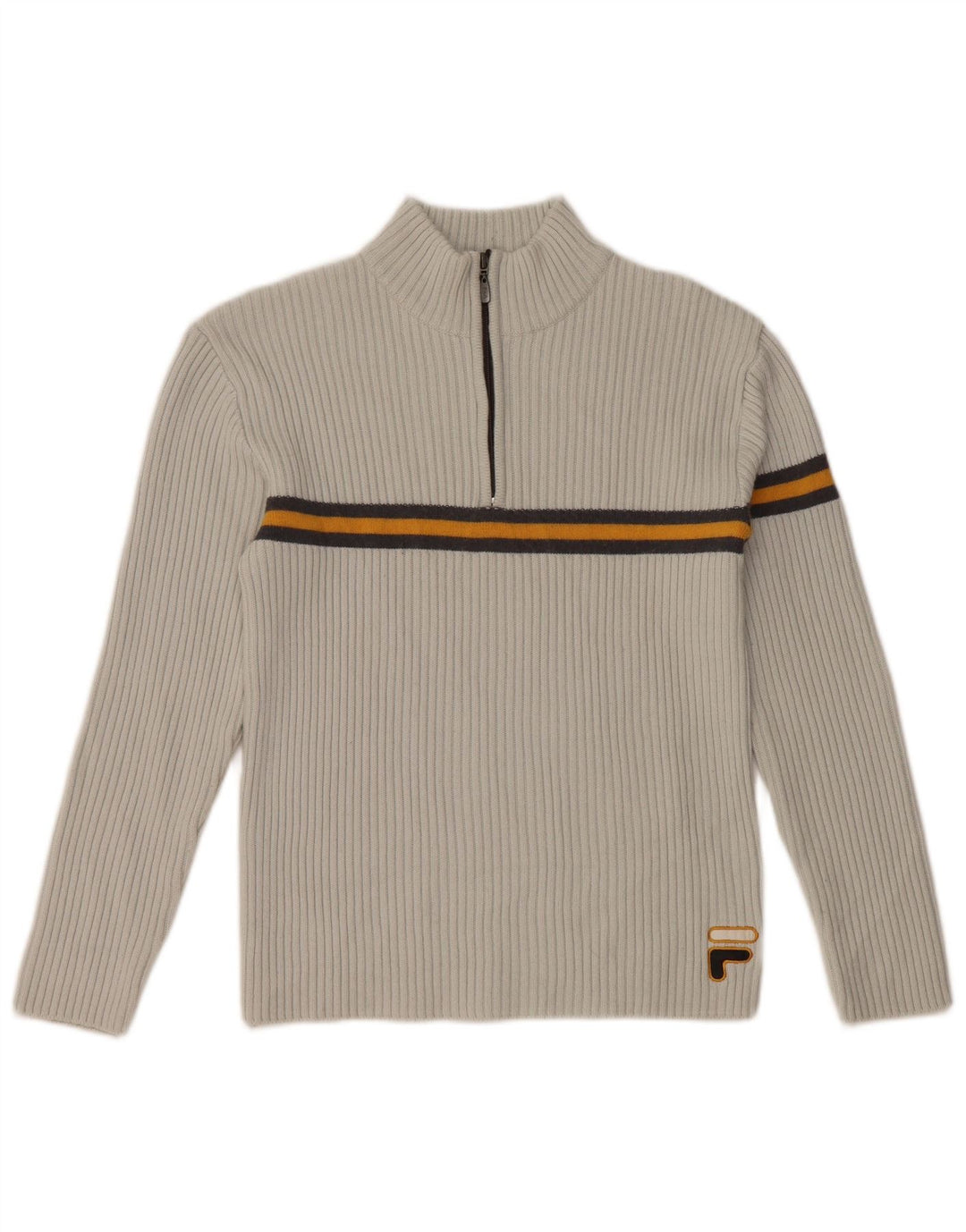 FILA Jersey con cuello y cremallera para mujer UK 10 Small Grey Stripe Wool