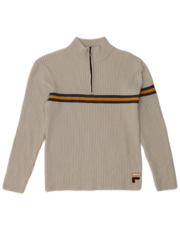 FILA Jersey con cuello y cremallera para mujer UK 10 Small Grey Stripe Wool