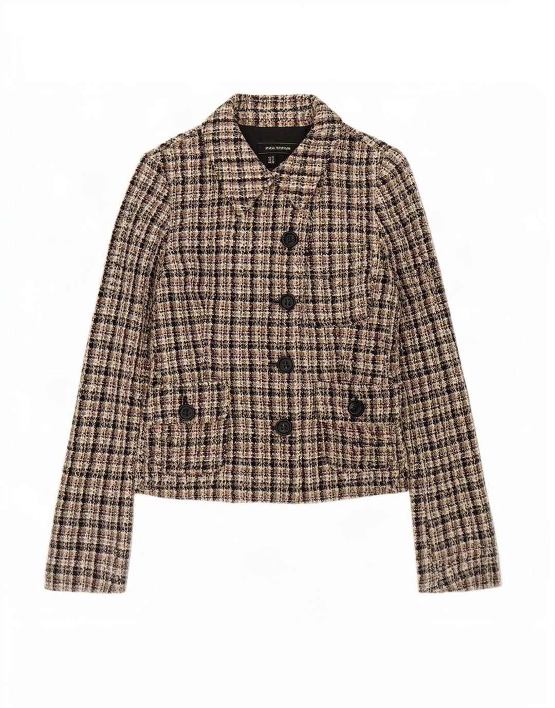 Zara Chaqueta Blazer De 5 Botones para Mujer Reino Unido 12 Mediana Cuadros Multicolores