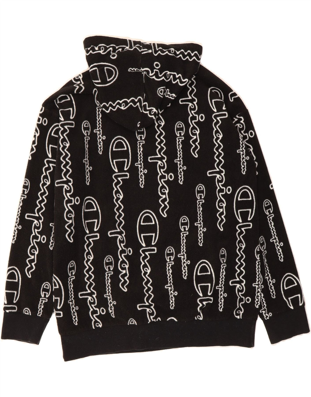 CHAMPION Mens Graphic Hooded Fleece Jumper Medium Black Polyester Vintage Champion and Second-Hand Champion from Messina Hembry 