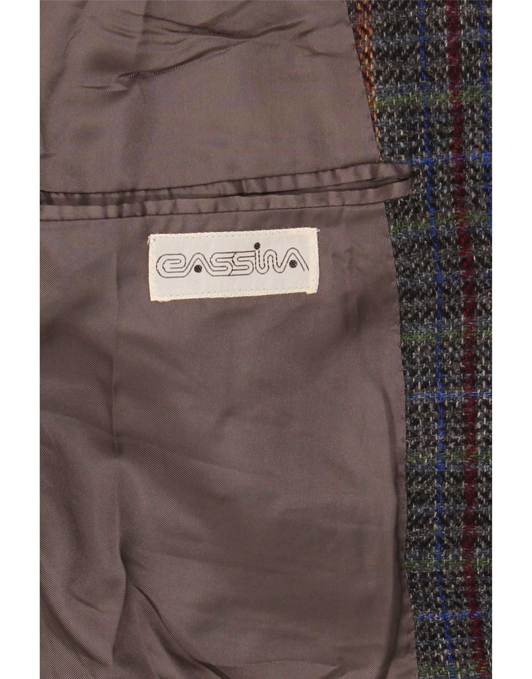 Vintage hombres 2 botones Blazer chaqueta Reino Unido 40 gran gris comprobar lana