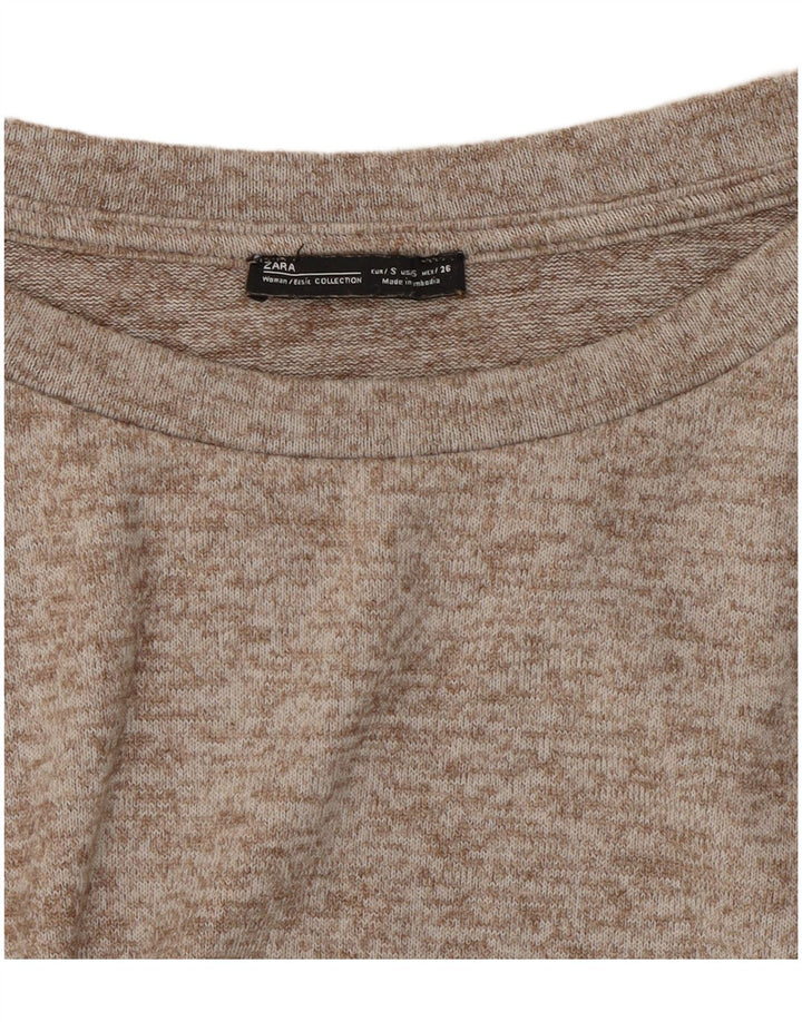 Zara Mujer Top Extragrande Manga Larga UK 40 Pequeño Gris Moteado