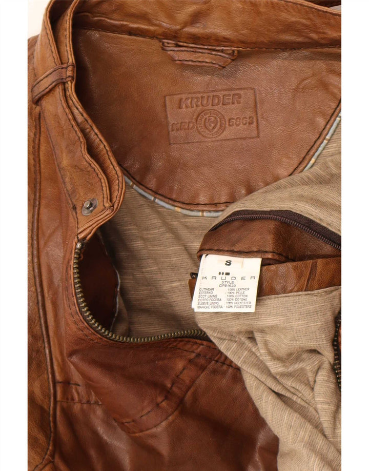 Kruder Chaqueta de cuero para hombre UK 36 Small Cuero marrón