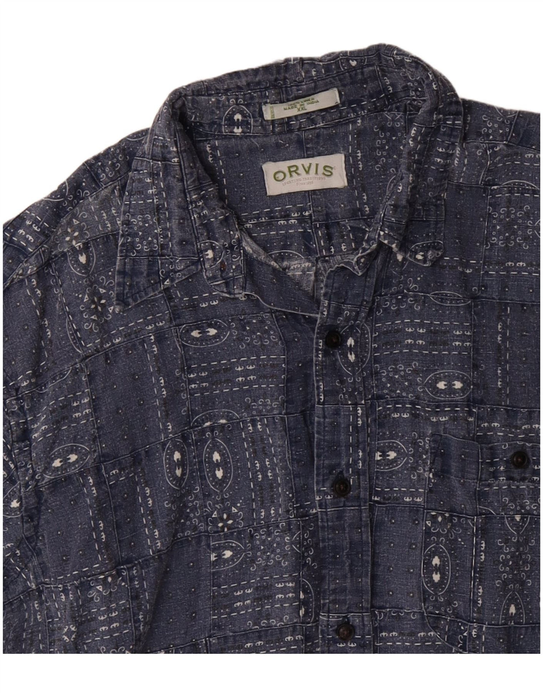 ORVIS Camisa para hombre 2XL Lino geométrico azul marino