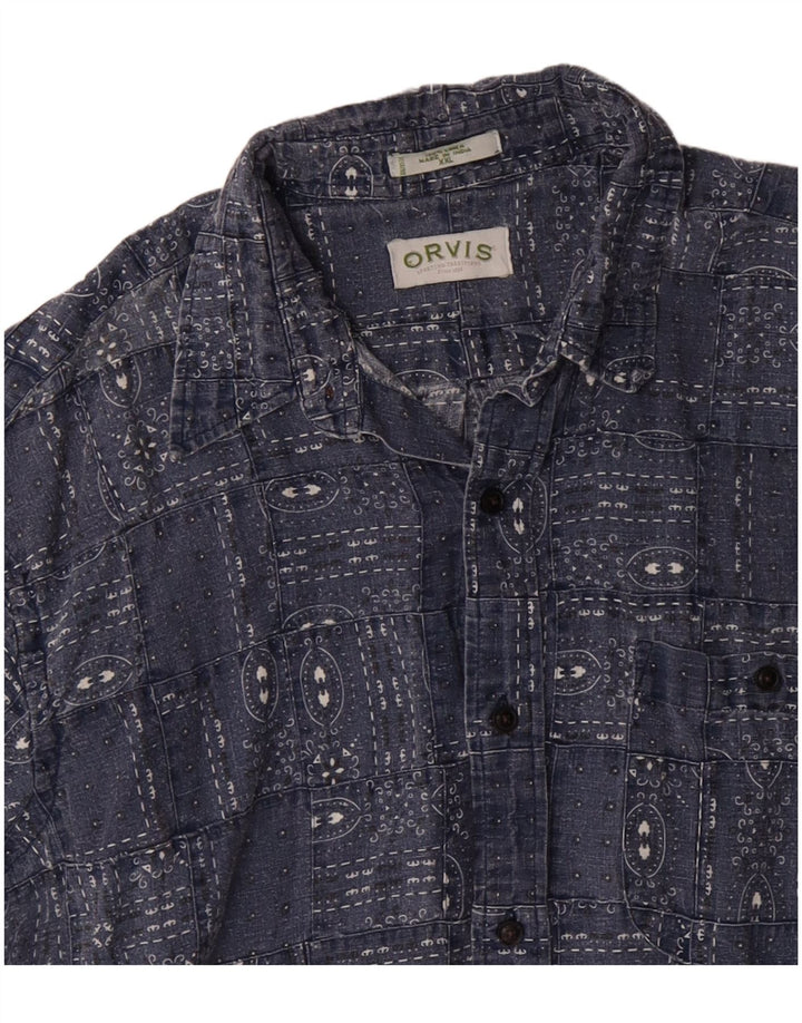ORVIS Camisa para hombre 2XL Lino geométrico azul marino