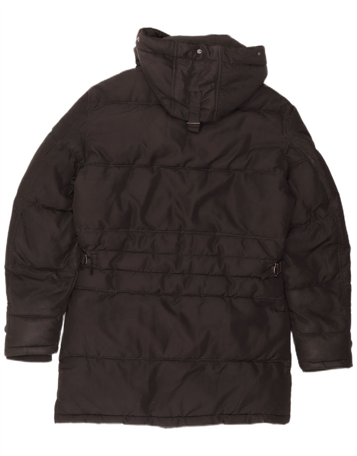 Zara Mens Abrigo acolchado con capucha UK 36 Small Poliéster negro