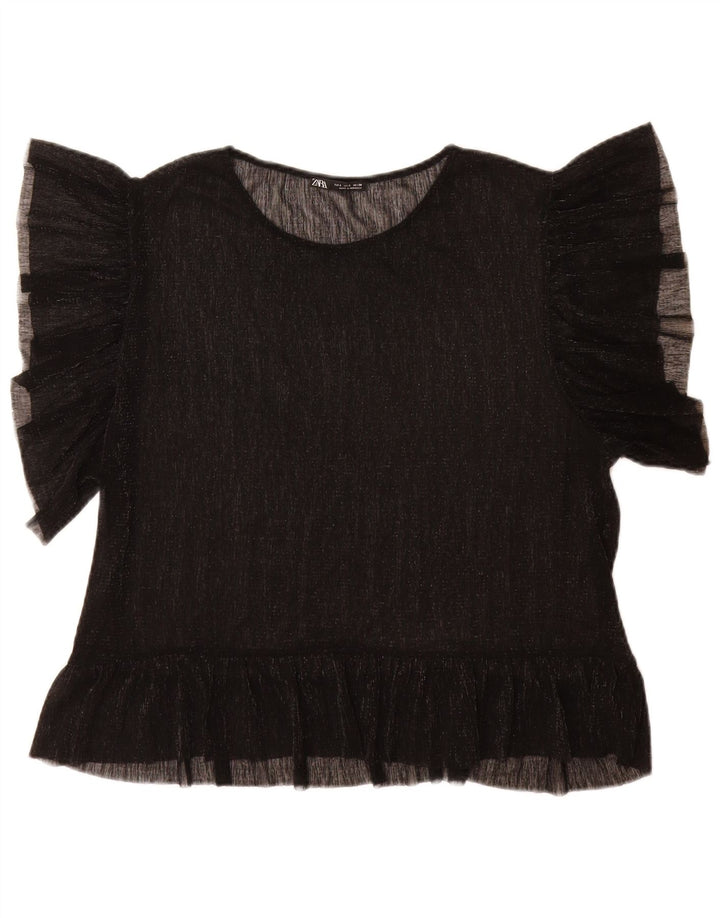 Zara Mujer Blusa Top UK 46 Grande Negro Moteado
