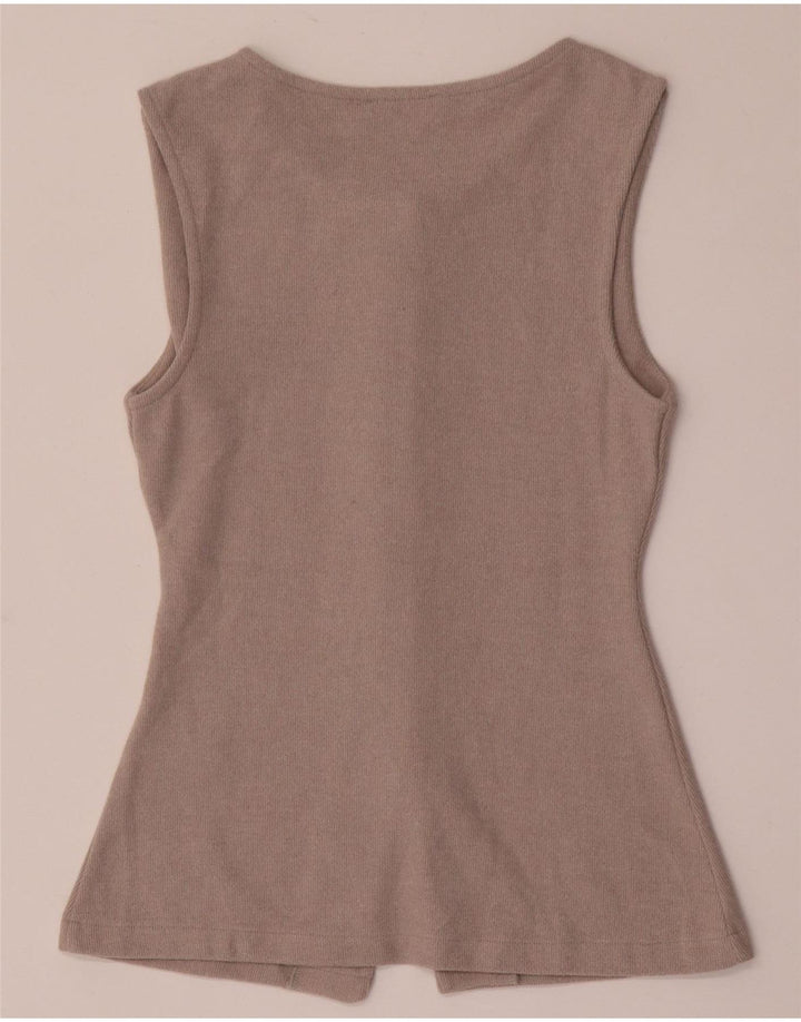 Zara Mujer Cárdigan Sin Mangas Top UK 8 Small Beige Poliéster