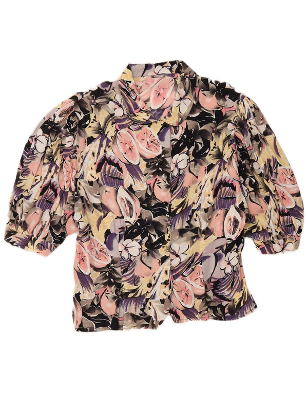 Vintage mujer camisa de manga corta blusa Reino Unido 14 grande multicolor floral