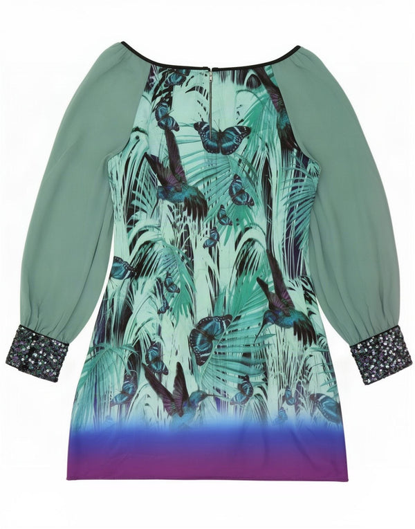 Monsoon Minivestido tubo para mujer UK 44 Festival de poliéster verde grande