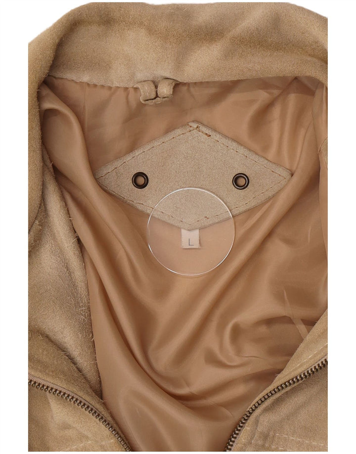 Vintage hombres ante chaqueta Reino Unido 40 grande beige