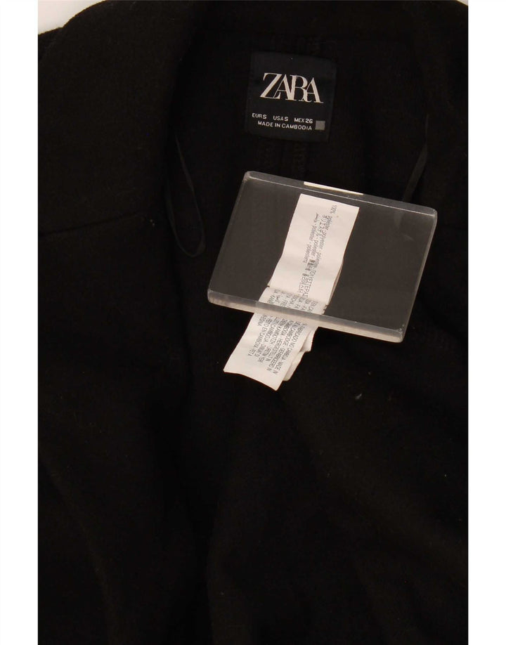 Zara Mujer Abrigo UK 10 Pequeño Poliéster Negro
