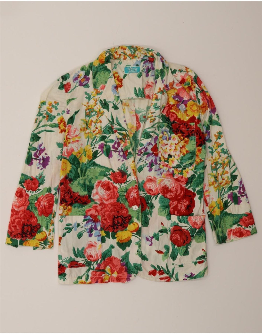 Vintage mujer 3/4 manga Blazer chaqueta IT 34 2XS multicolor floral