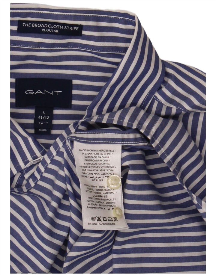 GANT Camisa de corte regular para hombre, talla 41/42 16 1/2 grande, algodón a rayas azules