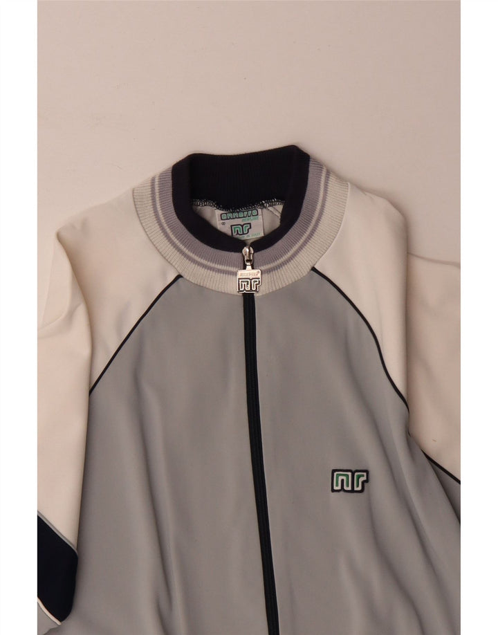 Vintage hombres chándal top chaqueta IT 52 grande gris colorblock