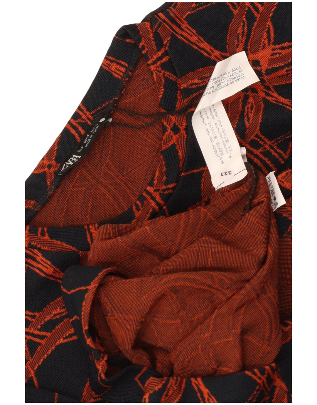Zara Vestido recto de manga larga con estampado abstracto para mujer UK 8 Small Negro