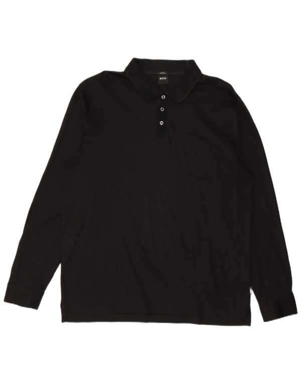 HUGO BOSS Polo de manga larga ajustado para hombre 2XL Algodón negro