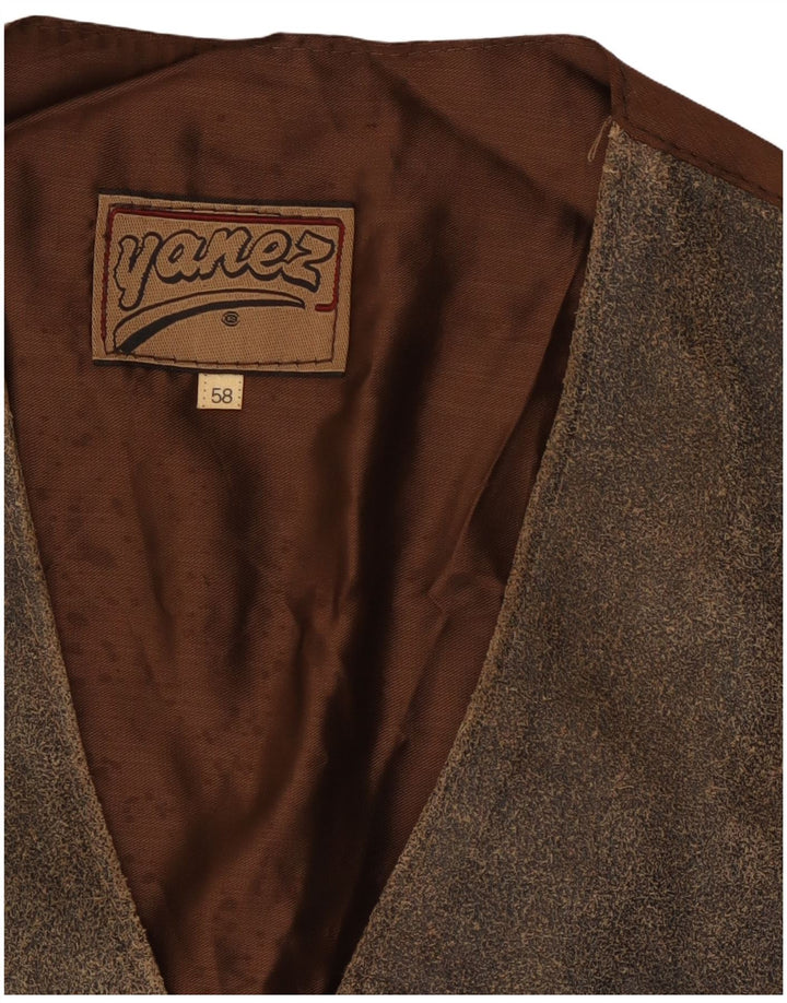 Chaleco de cuero vintage para hombre IT 58 2XL cuero marrón