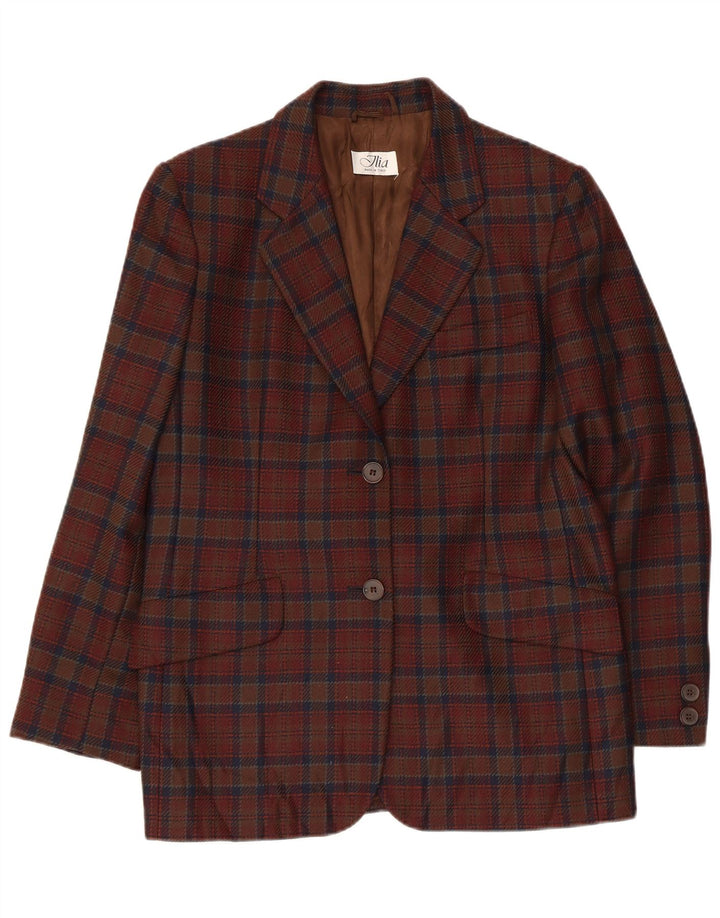 VINTAGE Chaqueta Blazer de 2 Botones para Mujer IT 44 Lana Virgen a Cuadros Marrón Medio