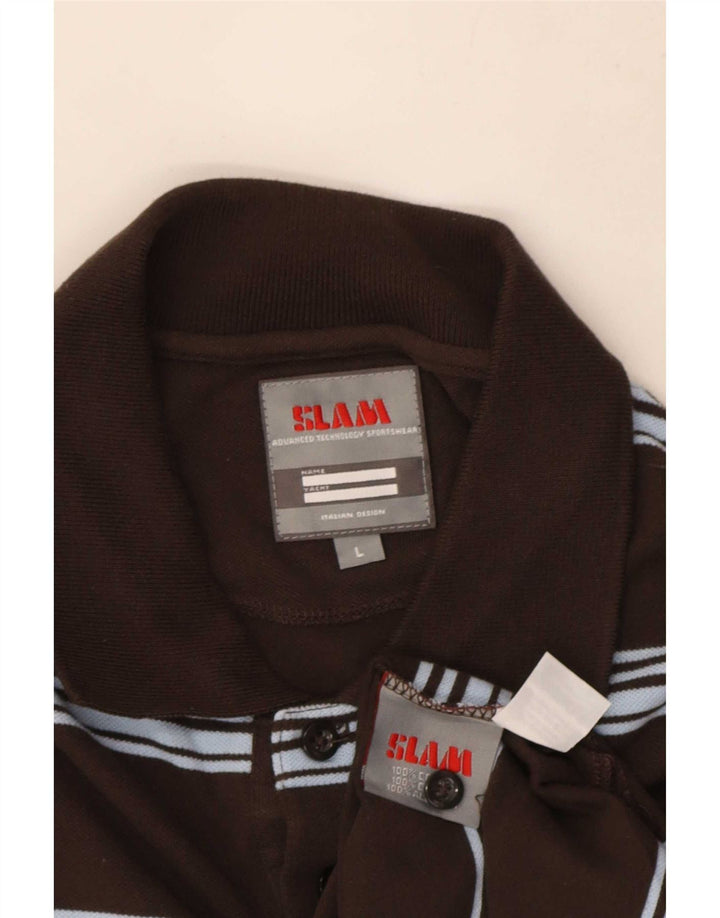 Slam Polo para hombre de algodón a rayas marrón grande