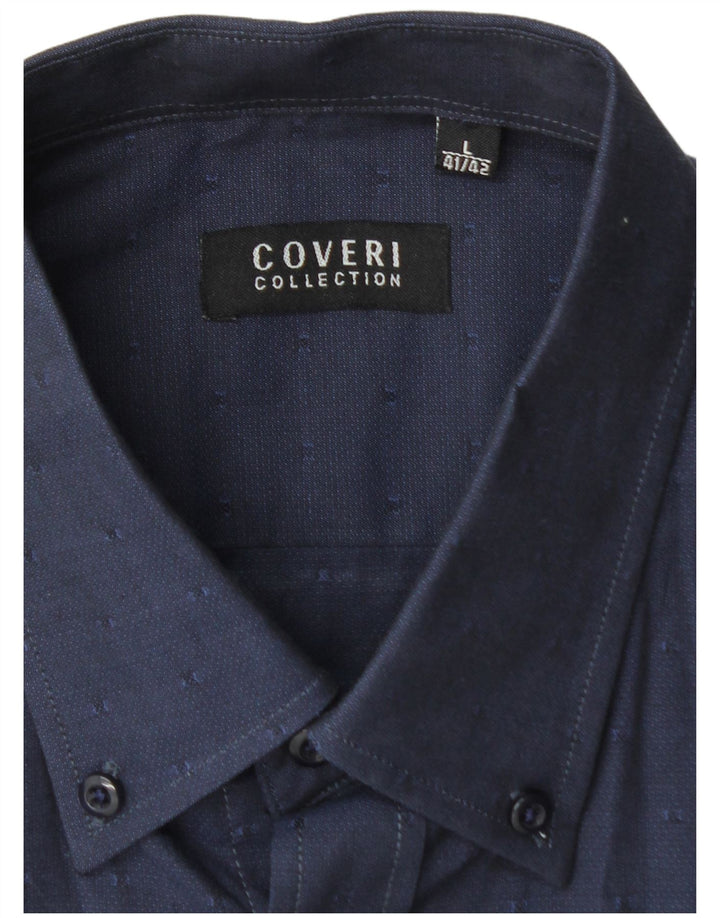 COVERI Camisa Hombre Talla 41/42 Grande Azul Marino Algodón