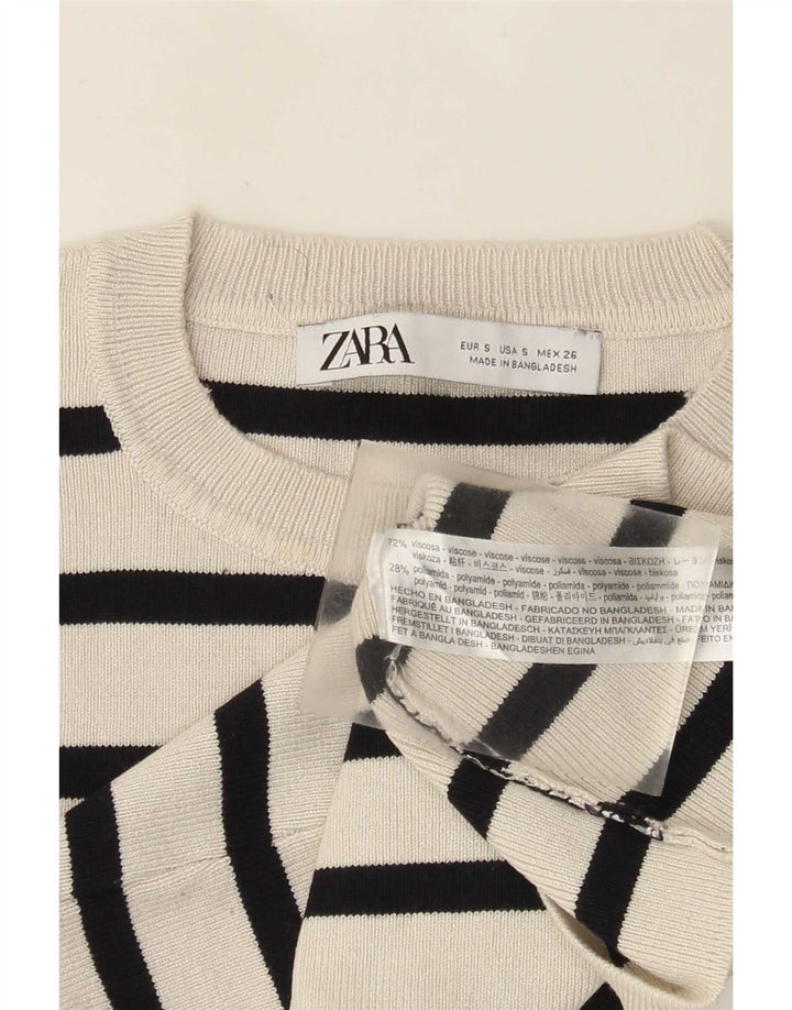 Zara Mujer Crop Top UK 8 Small Viscosa De Rayas Blancas